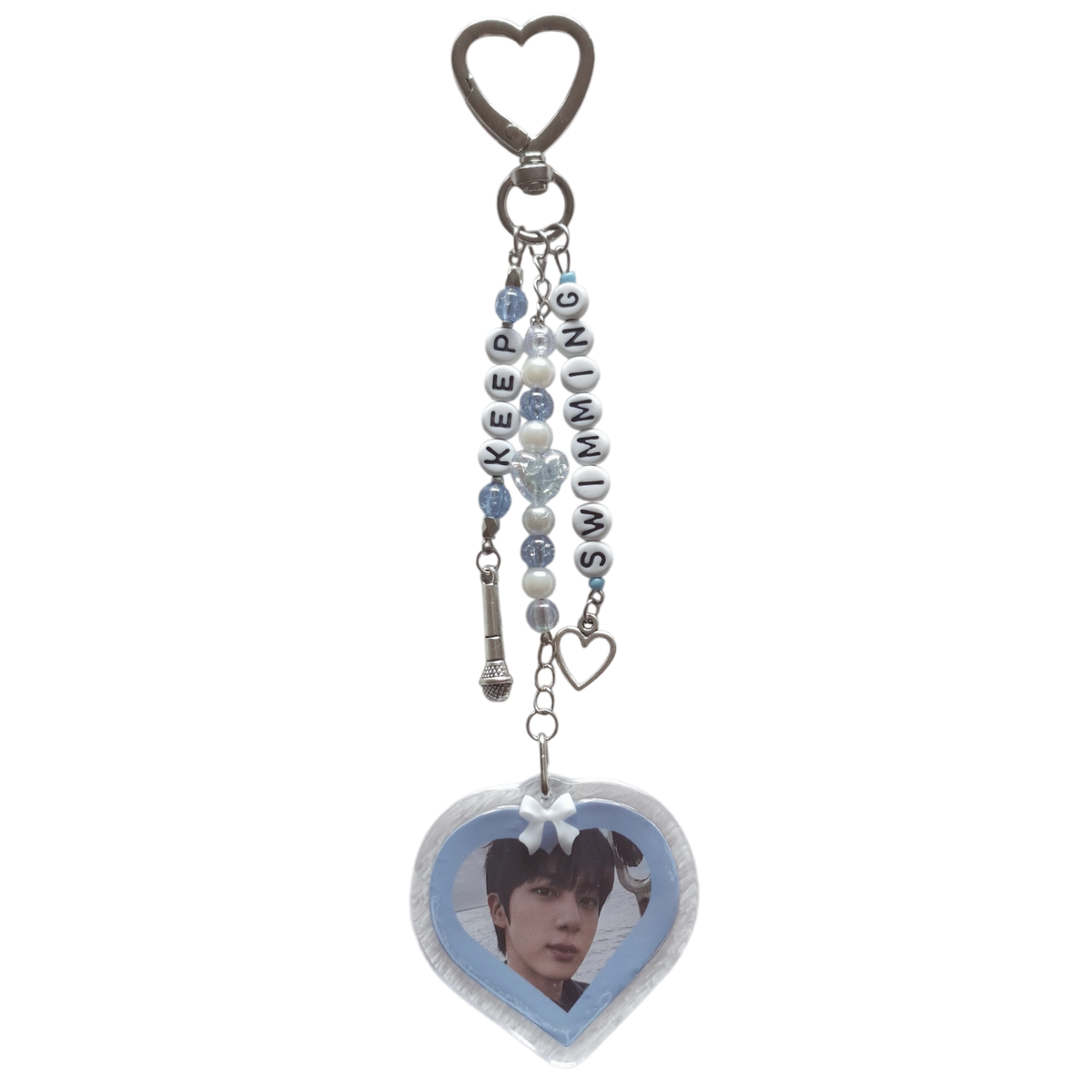 Llavero BTS Foto Individual Acrílico Corazón Keep Swimming | 17 cm