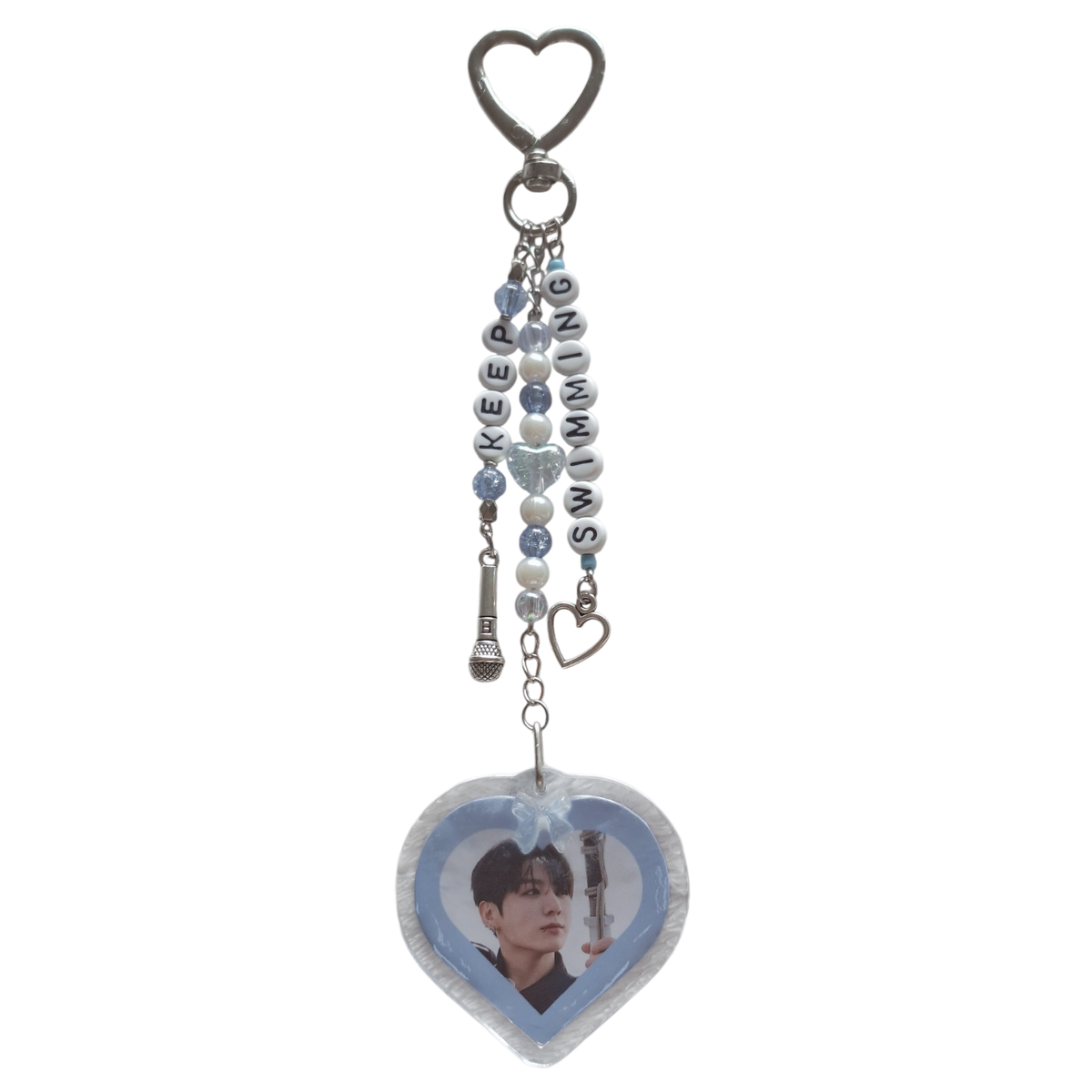 Llavero BTS Foto Individual Acrílico Corazón Keep Swimming | 17 cm