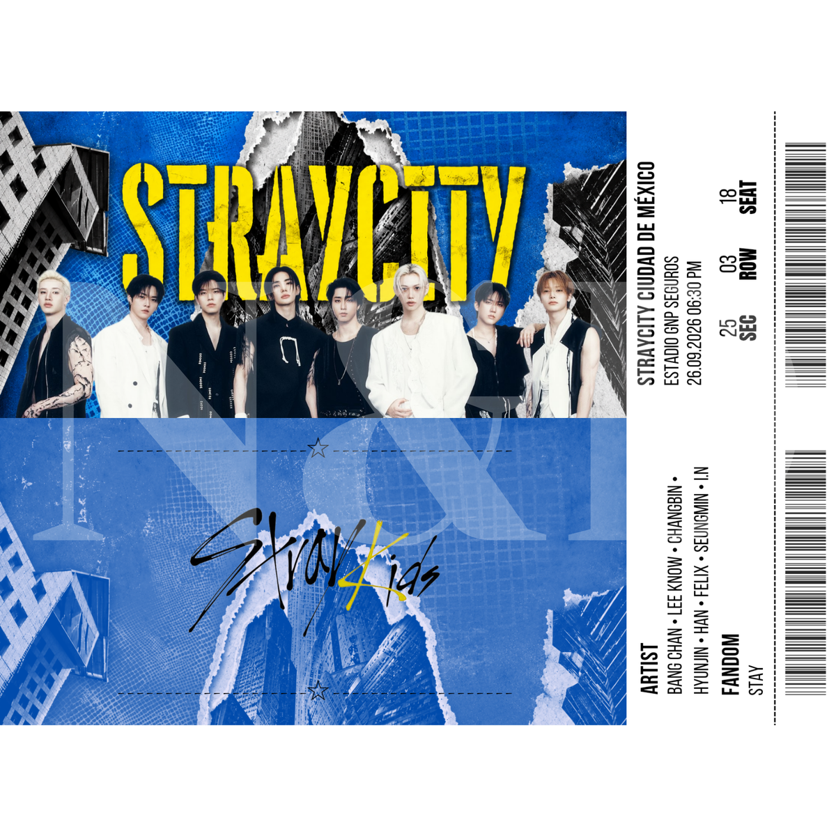 Boletos Fanmade Stray Kids Horizontal | Sencillos y Holográficos | 15x5.5 cm | Paquete 50 o 100 piezas