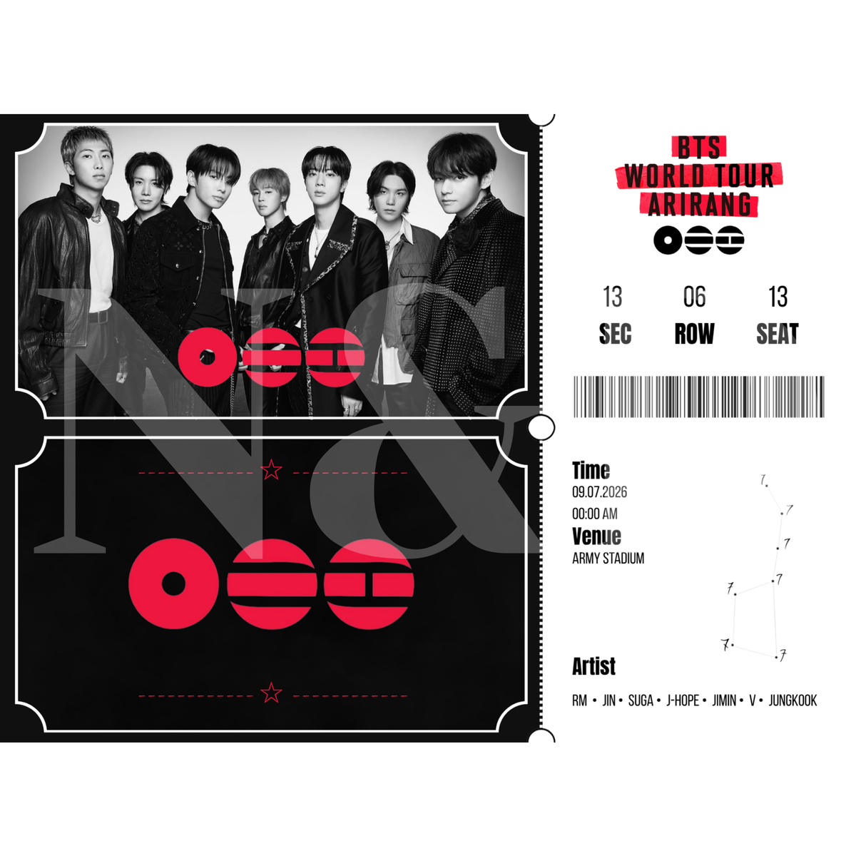 Boletos Fanmade BTS Horizontal | Sencillos y Holográficos | 15x5.5 cm | Paquete 50 o 100 piezas