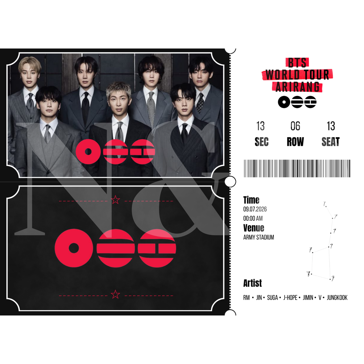 Boletos Fanmade BTS Horizontal | Sencillos y Holográficos | 15x5.5 cm | Paquete 50 o 100 piezas