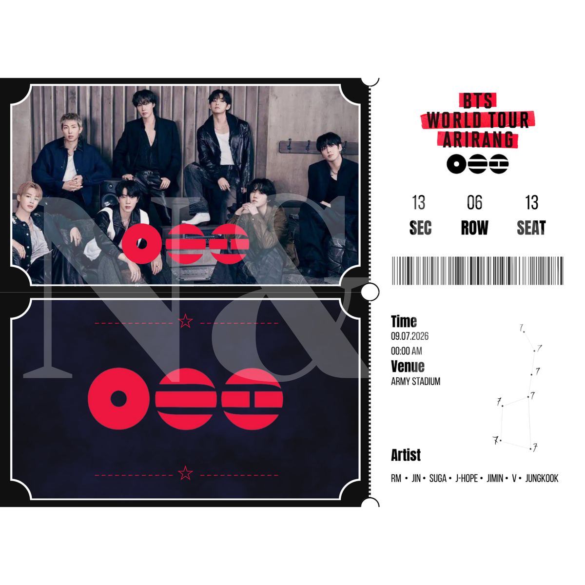 Boletos Fanmade BTS Horizontal | Sencillos y Holográficos | 15x5.5 cm | Paquete 50 o 100 piezas