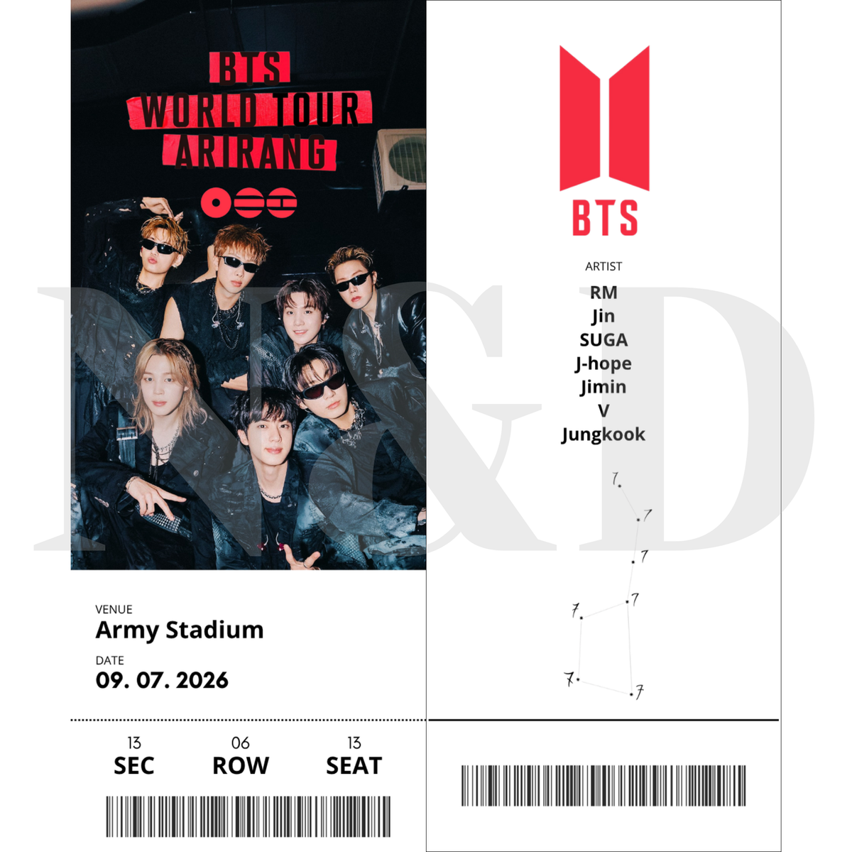 Boletos Fanmade BTS Vertical | Sencillos y Holográficos | 5x12 cm | Paquete 50 o 100 piezas