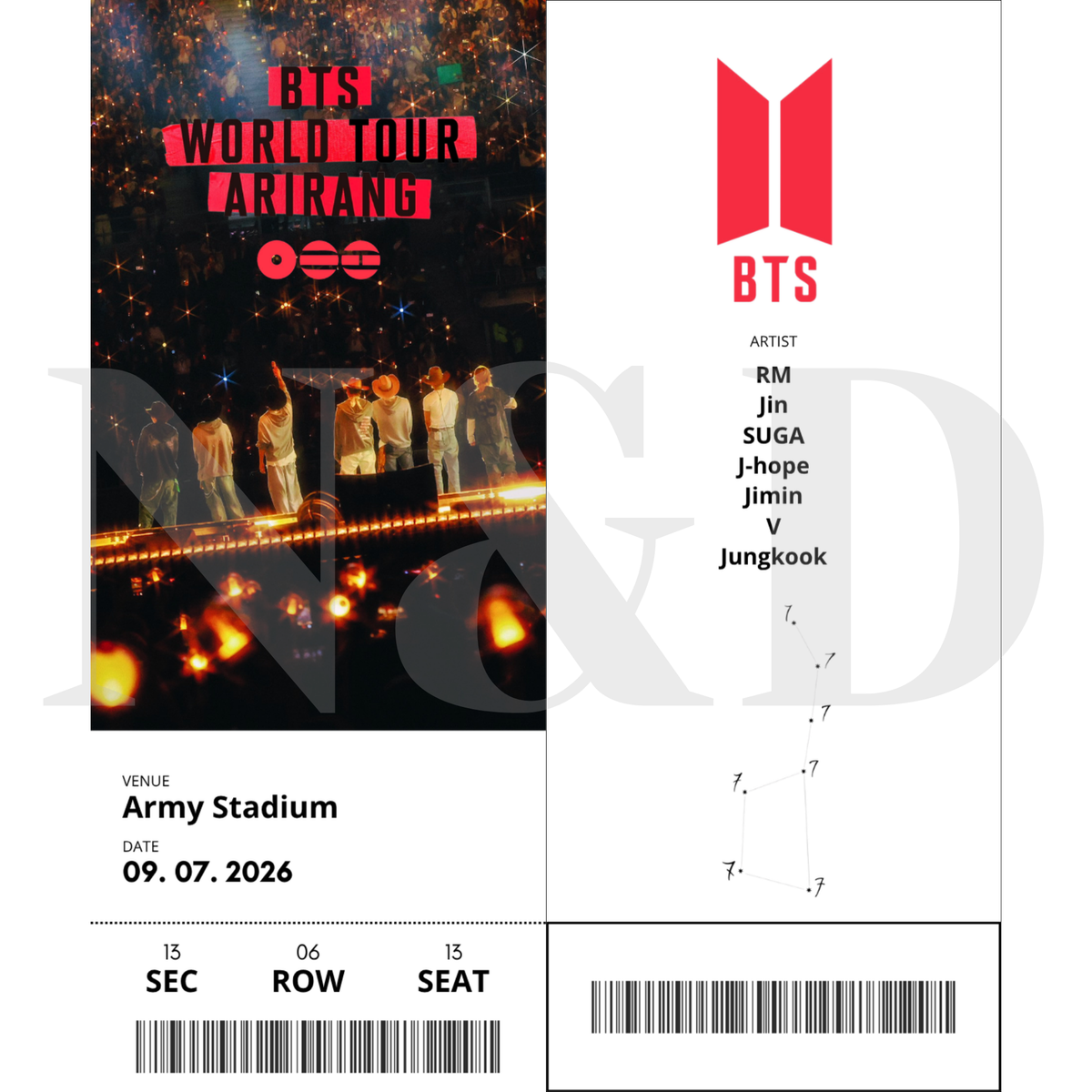 Boletos Fanmade BTS Vertical | Sencillos y Holográficos | 5x12 cm | Paquete 50 o 100 piezas