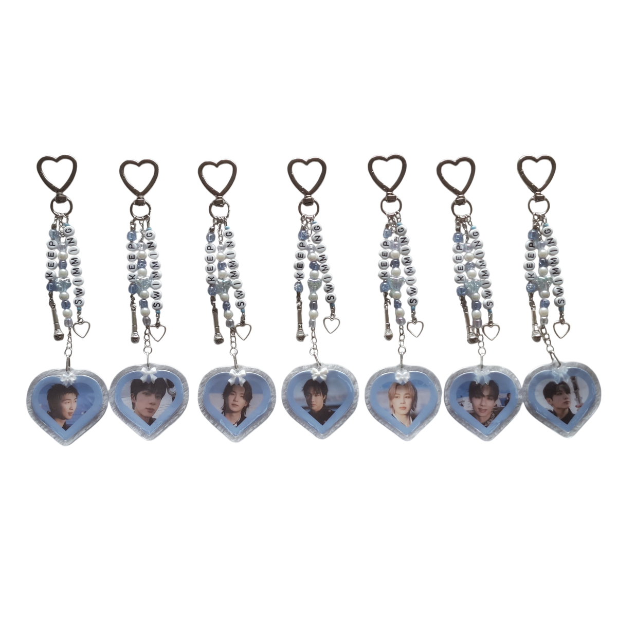 Llavero BTS Foto Individual Acrílico Corazón Keep Swimming | 17 cm